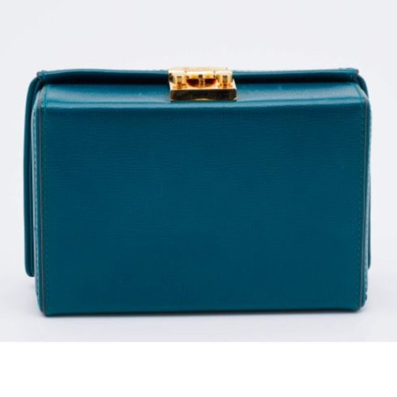 Spectacular, Iconic Mark Cross GRACE Box Bag Clutch, EUC, Blue with Dust Bag - Picture 10 of 15